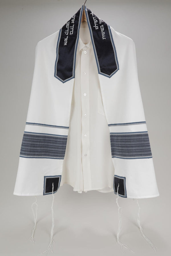 Prestigious Blue and Gray Stripes White Tallit, Bar Mitzvah Tallit Set, Tzitzit Tallit Prayer Shawl, Custom Tallit, Modern Tallit, Contemporary Tallit