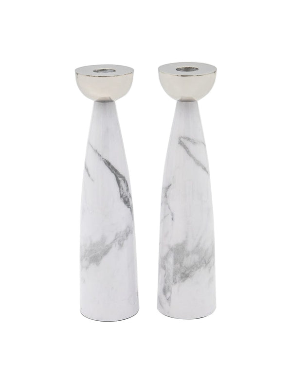 S/2 White Marble Shabbat Candl-0