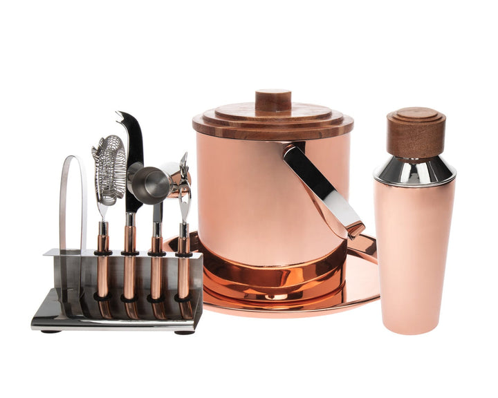 9pc Copper/wood Bar Set-0