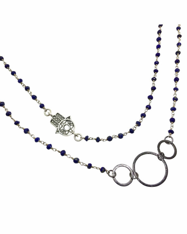 3 Loop & Hamsa Lapis Wrap Bracelet & Necklace Wrap Necklace/Bracelet 