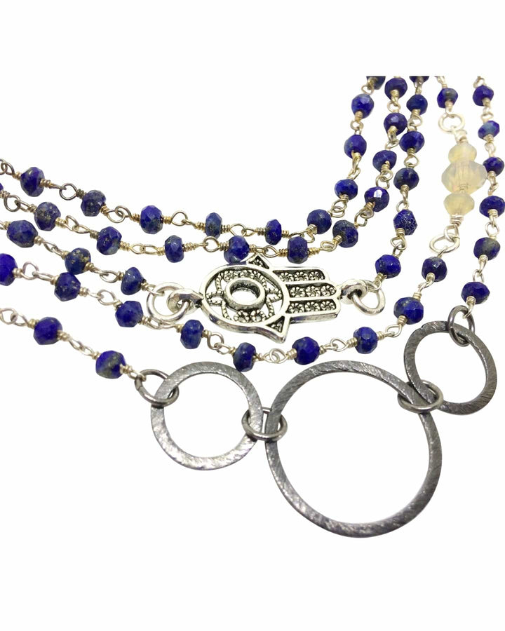 3 Loop & Hamsa Lapis Wrap Bracelet & Necklace Wrap Necklace/Bracelet 