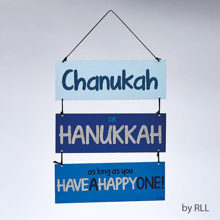 3 Pc Painted Sign W/ Glitter, "chanukah Or Hanukkah", 13" Chanuka 
