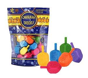 30 Pack Medium Plastic Dreidels w/English Transliteration - Ziplock 