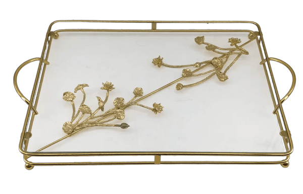 Glass Tray With gold Flowers 20 x13"-0