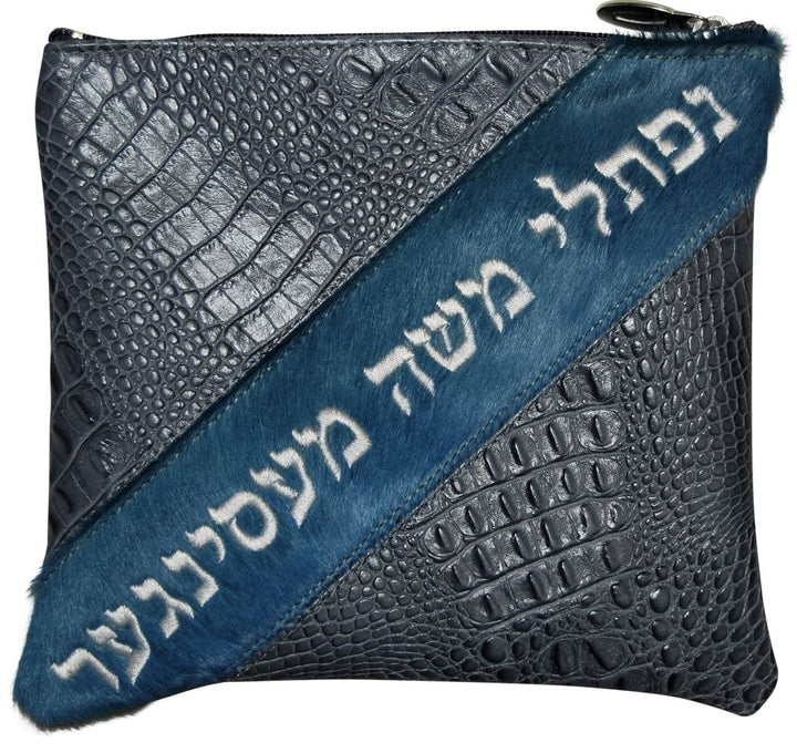 380H-GR Tallis/Tefillin Bags Tefillin Silver Grey Smoke Croc & Slate Blue Fur