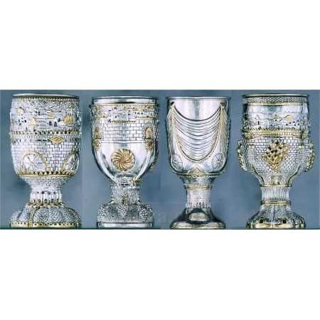 3D Silver / Gold Kiddush Wine Cups & Goblets 