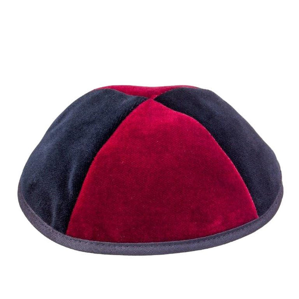 4 Part Navy & Red Yarmulka With Rim Size 3 