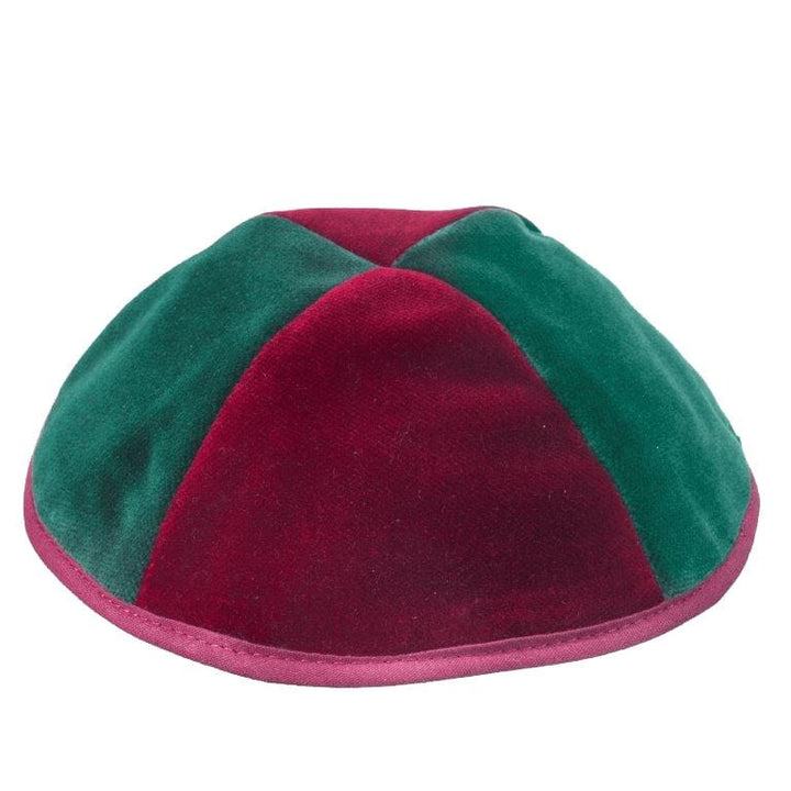 4 Part Red & Green Yarmulka With Rim Size 3 