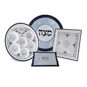 4 Pc.Set - Seder Matzah Plate - Matzah Cover Afikomen Bag 