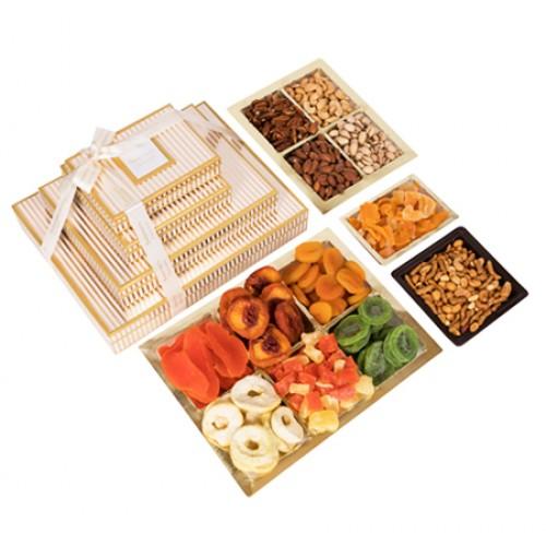 4 Tier Deluxe Dried Fruit Gift Platters & Gift Boxes Gift Basket 4 Tier Designer Stripes 