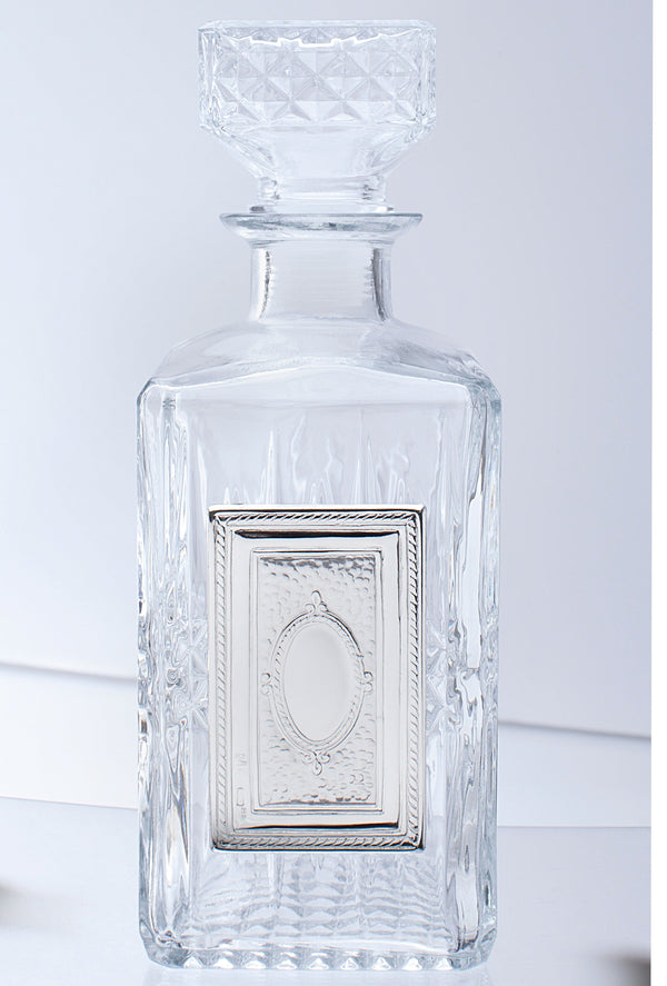 Crystal Square Liquor Bottle w Silver-0