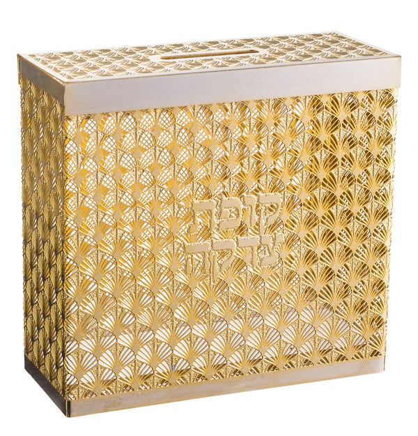 Tzedakah Box gold 4x4x 1 5/8 "-0