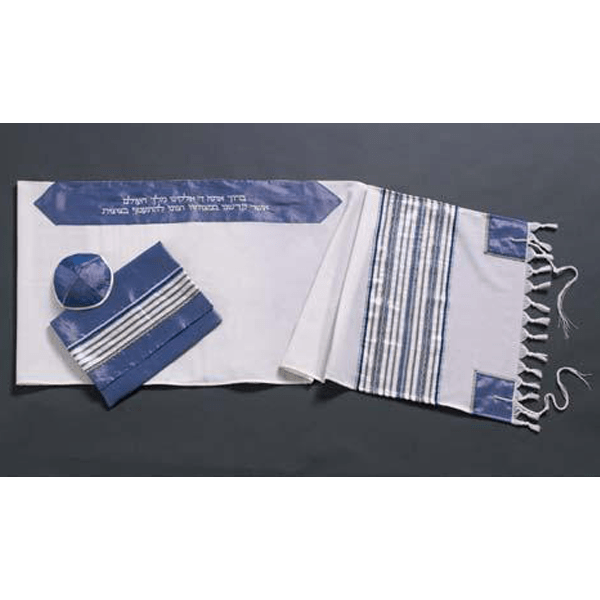 Slate Blue Wool Tallit For Men Handmade In Israel, Bar Mitzvah Tallit