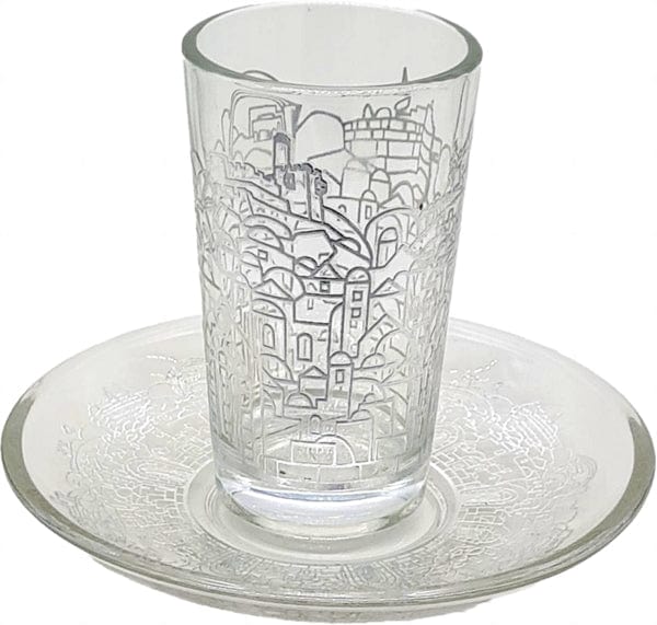 Kiddush Cup Glass Jerusalem Silver Decoration