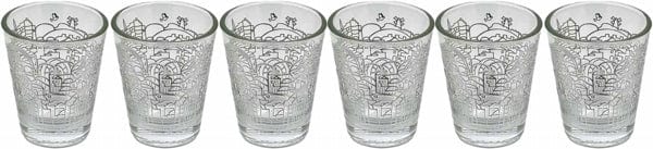 Six Set Cup Glass Jerusalem Silver Decoration