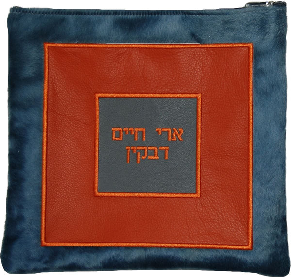 560I-OR Tallis/Tefillin Bags Tefillin Orange Slate Blue Fur, Orange & Light Grey