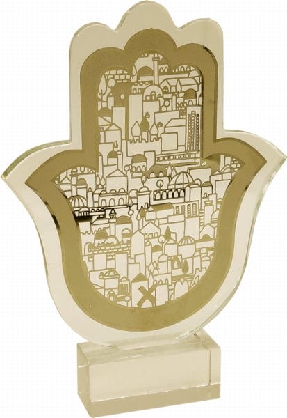 Stand Trophy Crystal Hamsa Jerusalem Lacing Gold