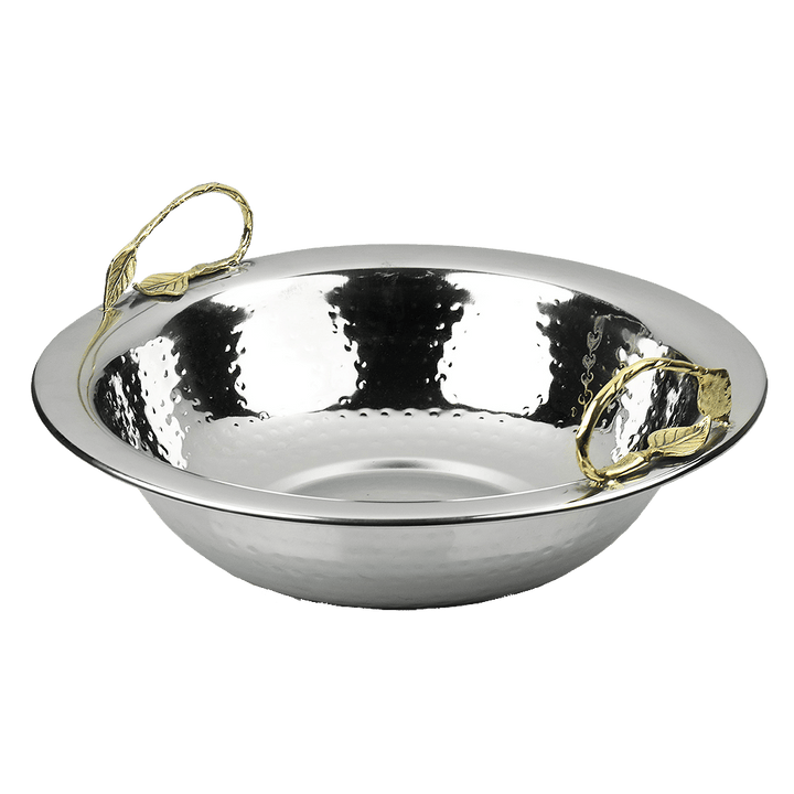 Stainless Steel Hammered Bowl With Bronze handles 14"-0