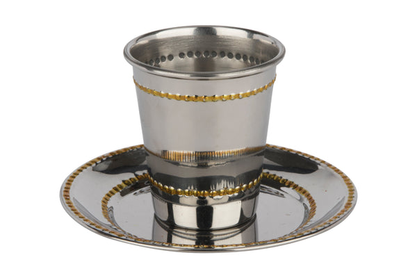Stainless Steel Kiddush Cup Set Shinny Gold Beaded 3"-0