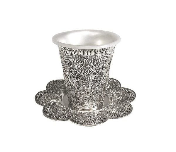 Kiddush Cup set Filigree Silver plate plastic insert included-0