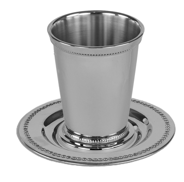 Kiddush Cup nickel-plated Beaded with tray-0