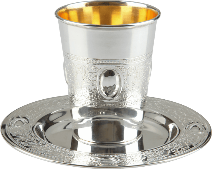 Kiddush Cup Set Eye Belt Design 925 Sterling Silver Coated 3" ( 140 ml 4.7 oz)-0