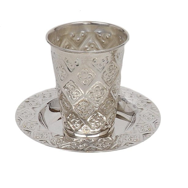 Kiddush Cup Set Diamond Design 925 Silver Coated (5.5 oz 165 ml)-0