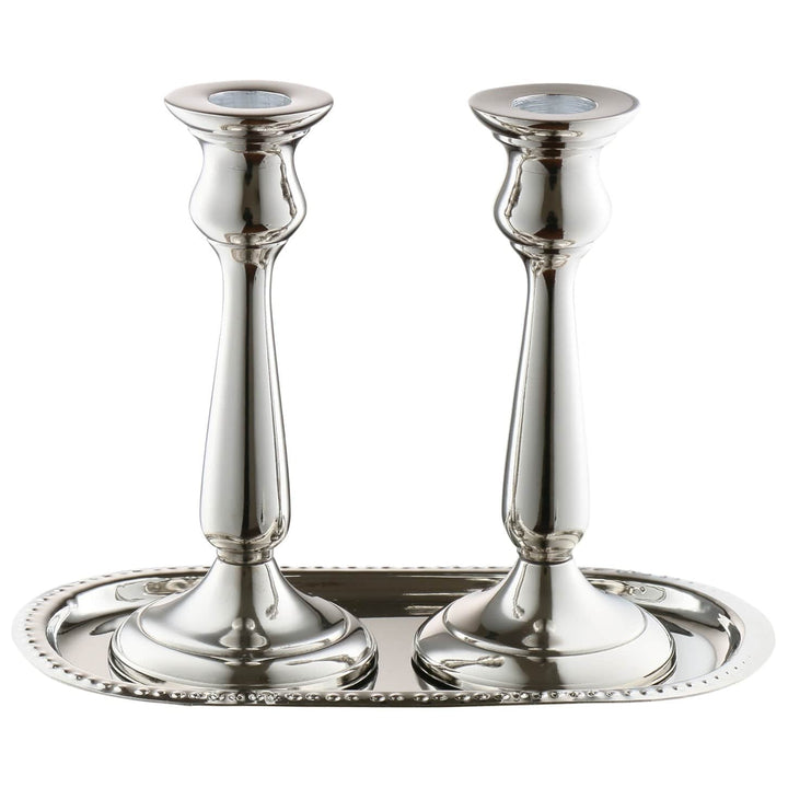 Candle Stick Set Of 2 With tray 6" Aluminum With Velvet Box-0