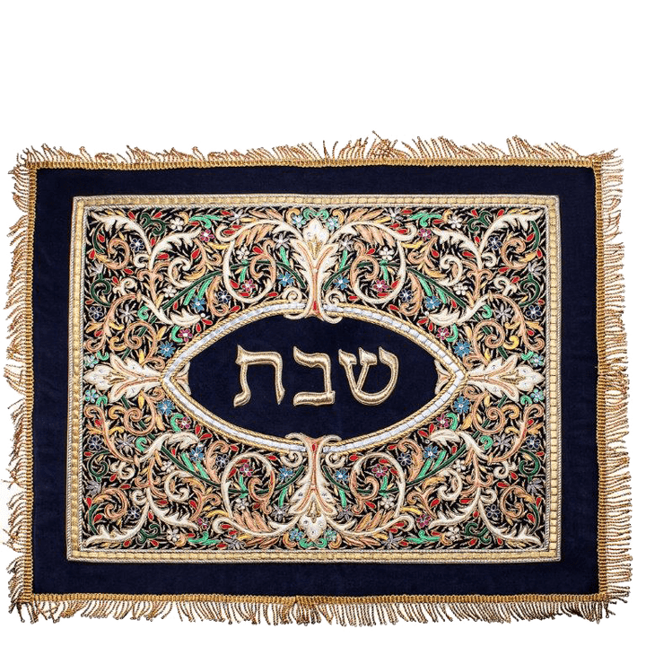 Challah Cover Navy Velvet Hand Work  26X22 "-0