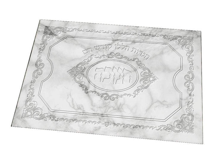 Chanukah Menorah Tray Tempered Glass Silver Marble 13.5 x 9.5" - Min 8 (8 units Per Display Box)-0