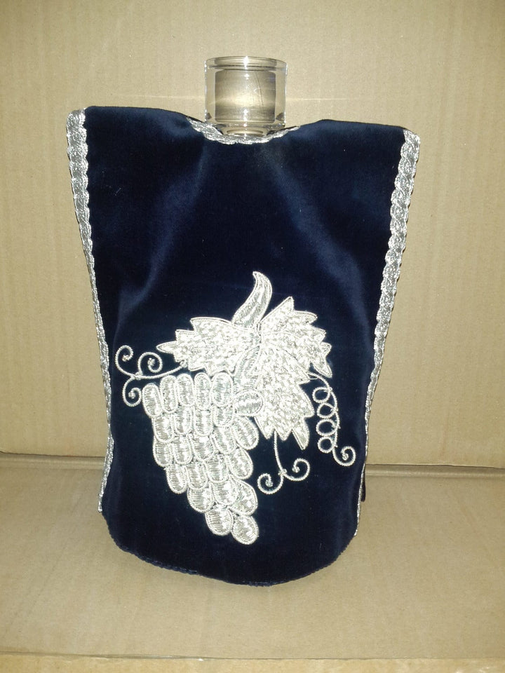 Bottle Cover Hand Embroidered Atarah Style Navy Grapes-0