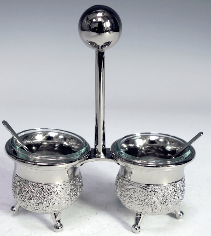 Salt Holder Filigree Design w Spoons Silver Plated `-0
