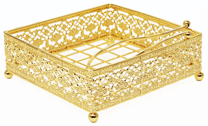 Napkin Holder Flat Wire style with Weighted arm Gold Plated 7.5 "-0