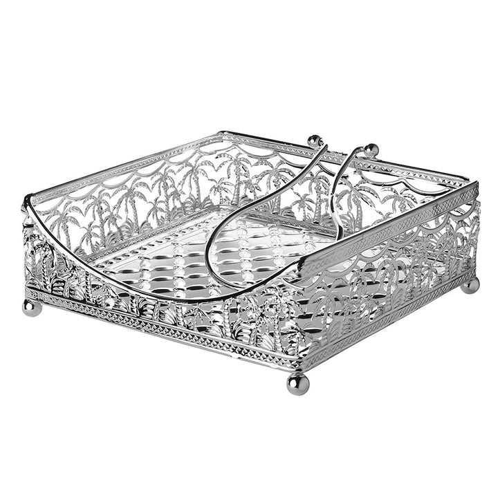 Napkin Holder Silver Plated Flat Palm tree design with Weighted arm Silver Plated 7.5-0