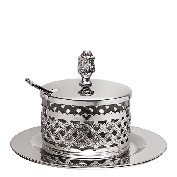 Honey Dish Silver Plated With Plate 4.5" H X 3.5"-0