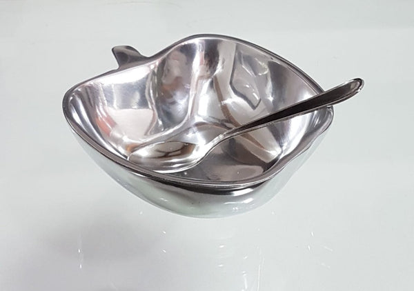 Honey Dish Apple Shape Polished Aluminum with Spoon-0