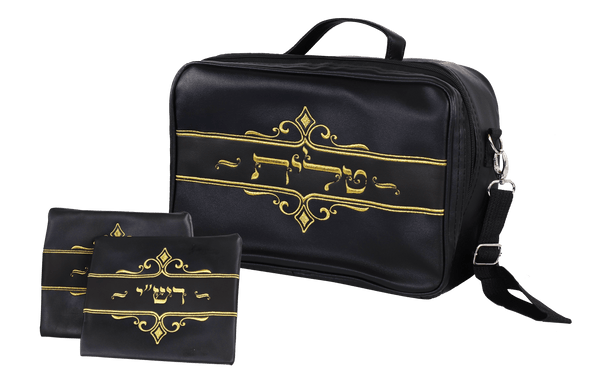 All Black Travel Tallit Bag With Rashi-R"T Bags-0