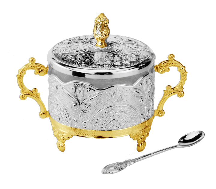 Honey Dish Silver & Gold Plated Filigree Design 5.5x3.5x4.5-0