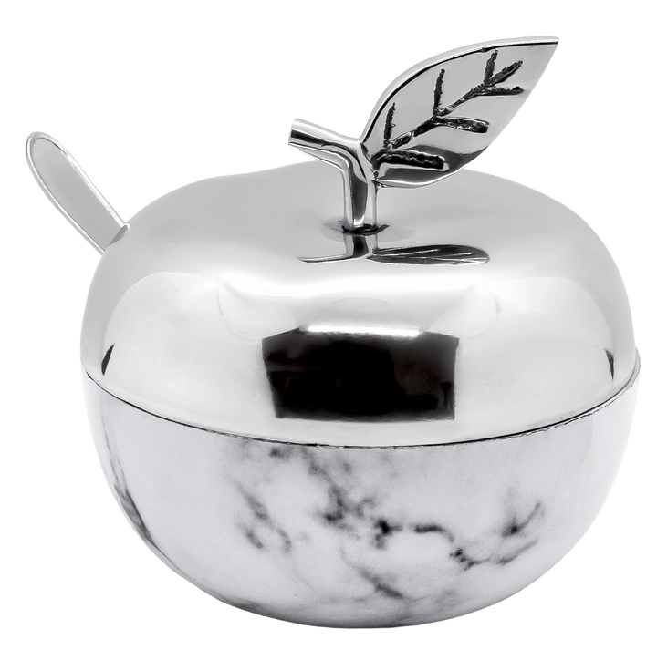 Honey Dish Apple Shape Stainless Steel Marble - Leaf With  Spoon - Silver-0