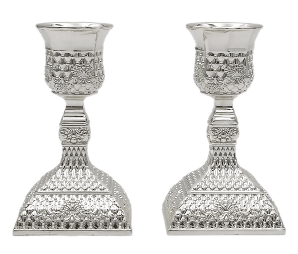 Classic Silver Plated Candlesticks - Tracery Design 4.5"-0