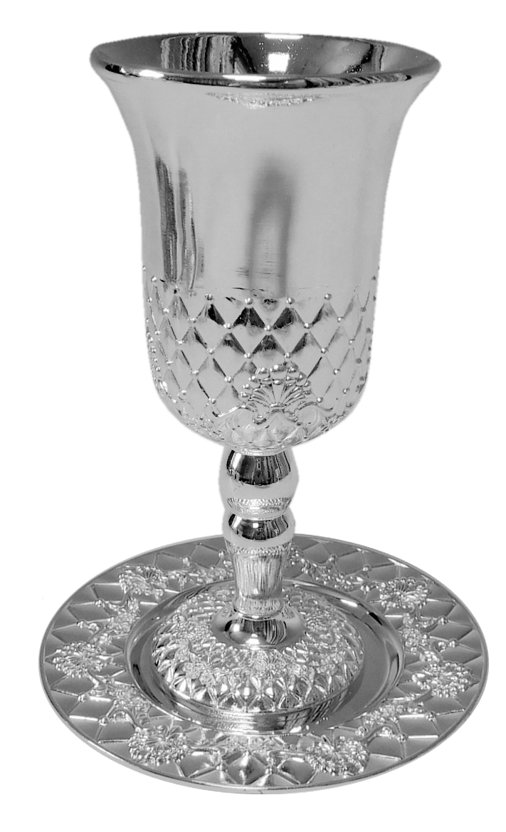 Silver Plated Kiddush Cup Set on Stem 6" tall-0