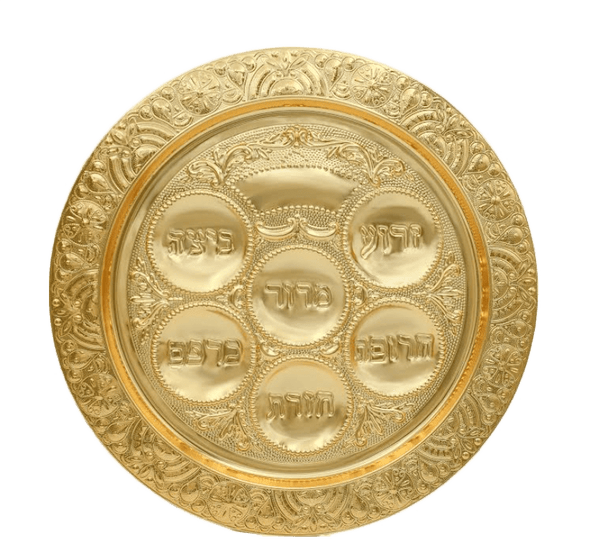 Gold Plated Seder Plate - Filigree Design 15.5"-0