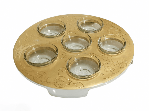 Seder Plate - Gold Pomegranate Design - Stainless Steel-0