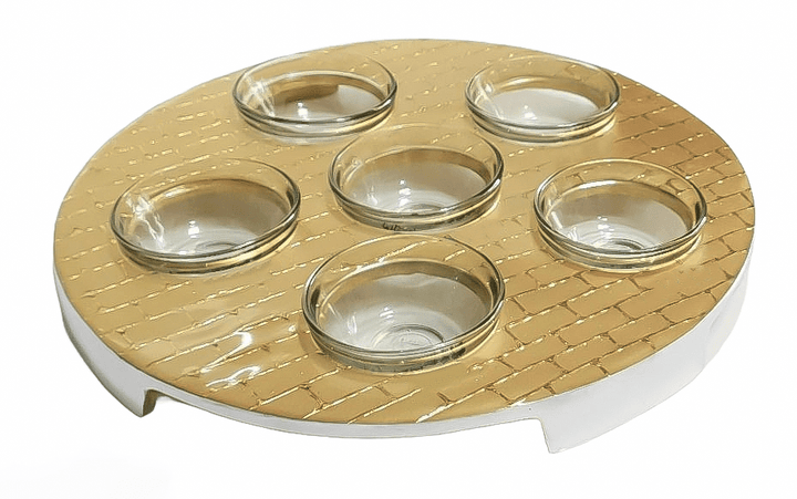 Seder Plate - Gold Brick Design - Stainless Steel-0