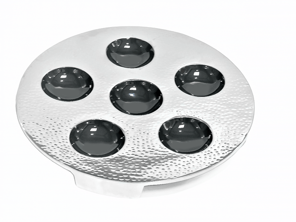 Seder Plate - Silver-Black Hammered Design - Stainless Steel-0