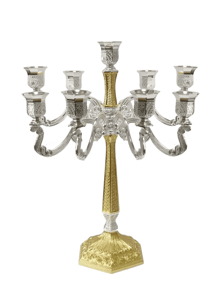 Silver & Gold Filigree Candelabra 9 Light 17"-0