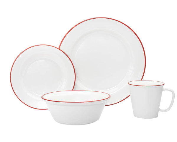 Bistro Red Band 16 Pc Porcelai