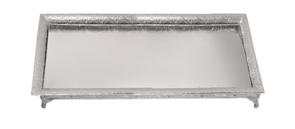 Silver Plated Mirror Tray - Filigree Design 18.5x13"-0