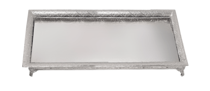 Silver Plated Mirror Tray - Filigree Design 18.5x13"-0