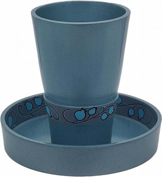 Kiddush Cup Blue with Leaves Pattern